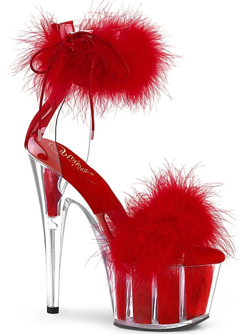 Pleaser Red Feather Platform Stiletto Sandals - Pleaser Adore-724F